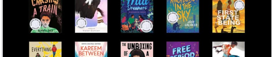 Book covers for the ten long listed books for the National Book Award for Young People’s Literature.