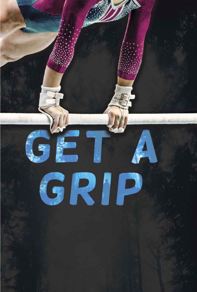 A partial view of a gymnast grabbing a bar. 